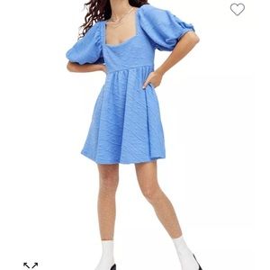 Free People Violet Puff Sleeve Mini Dress in December blue size M